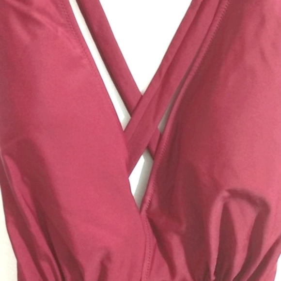 CUPSHE BURGUNDY PLUNGE V-NECK HALTER TIE WRAP STRAP CUTOUT SWIMSUIT SIZE XL NWT - Picture 7 of 11